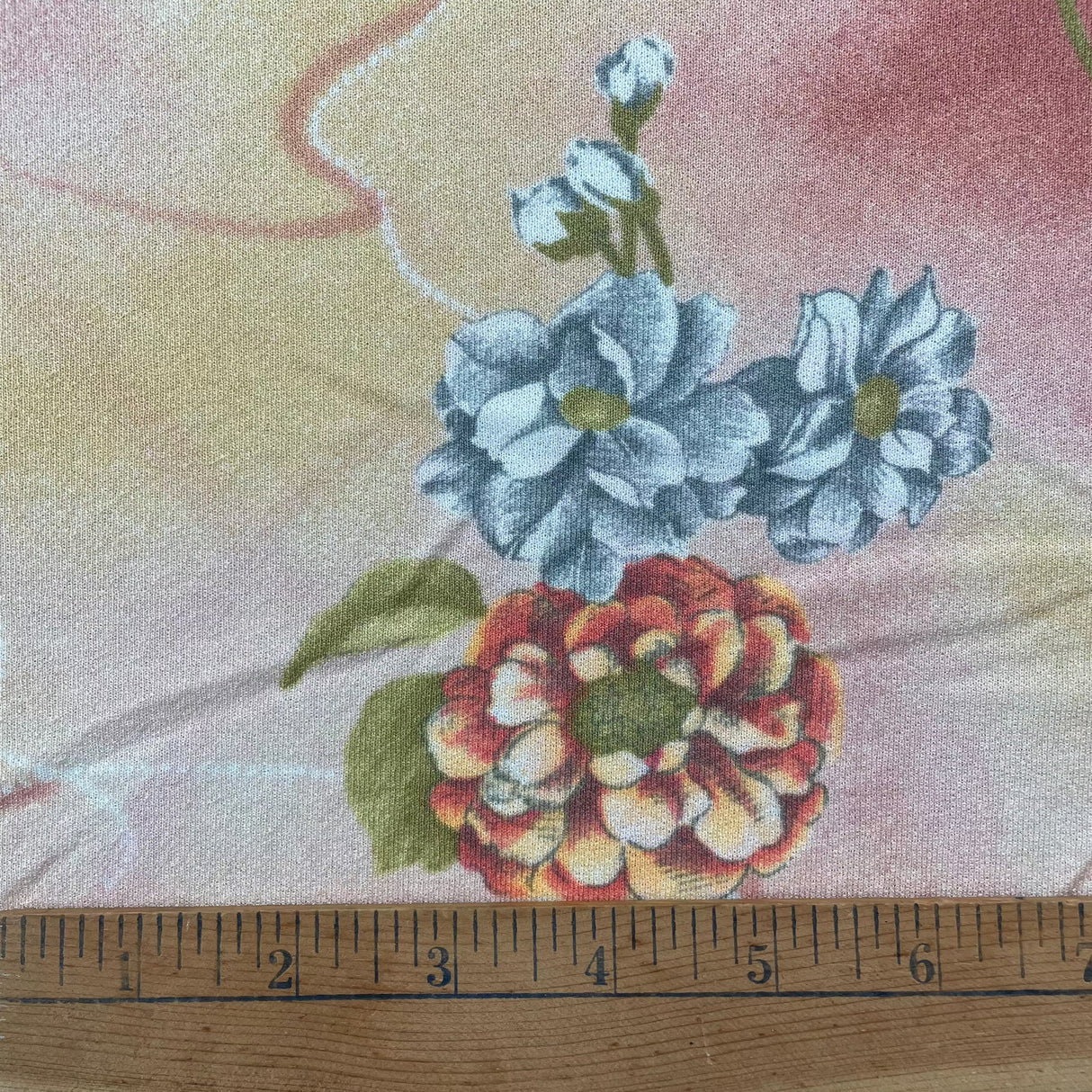 1970's Peach Floral Polyester Double Knit - BTY (H4)