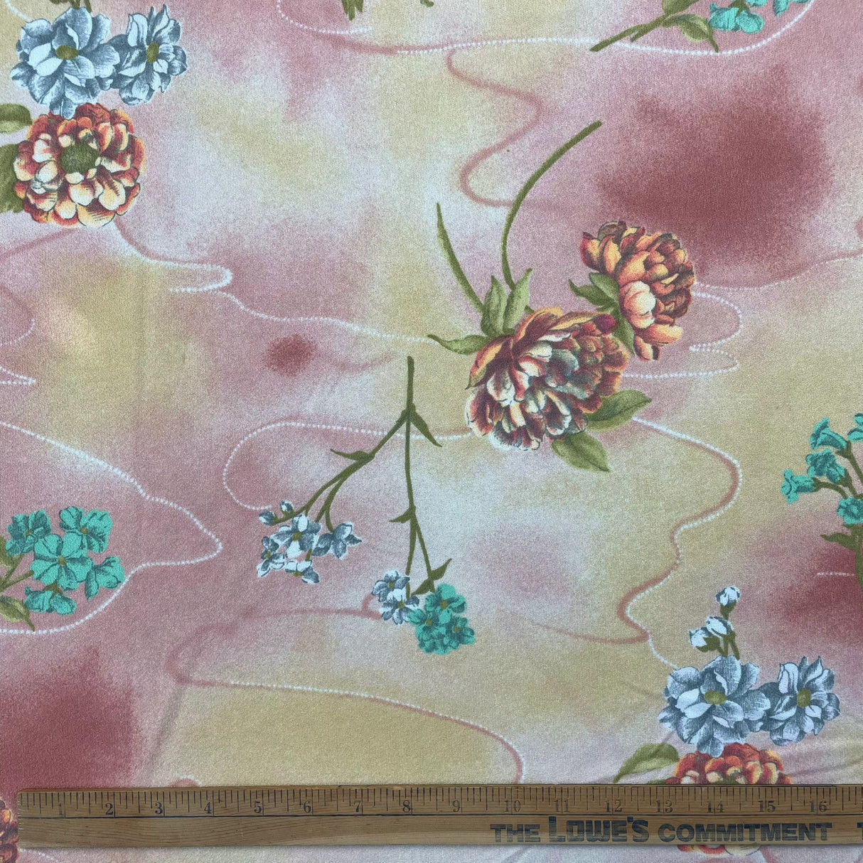 1970's Peach Floral Polyester Double Knit - BTY (H4)