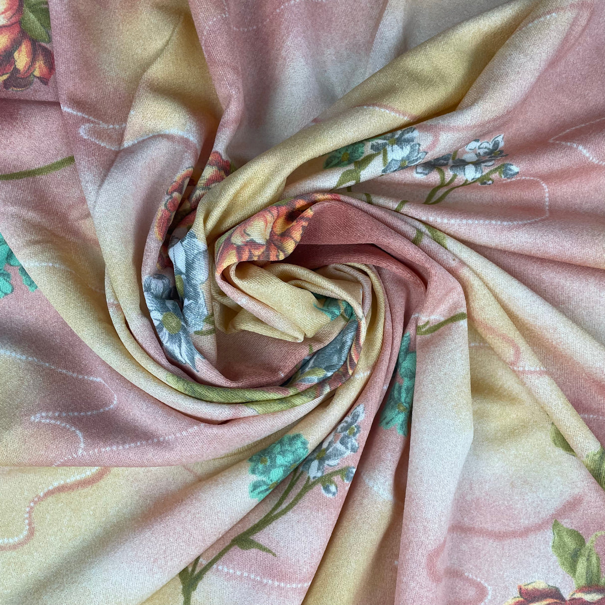 1970's Peach Floral Polyester Double Knit - BTY (H4)