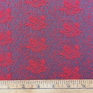 1970’s Red and Blue Leaf Print Double knit Fabric - BTY