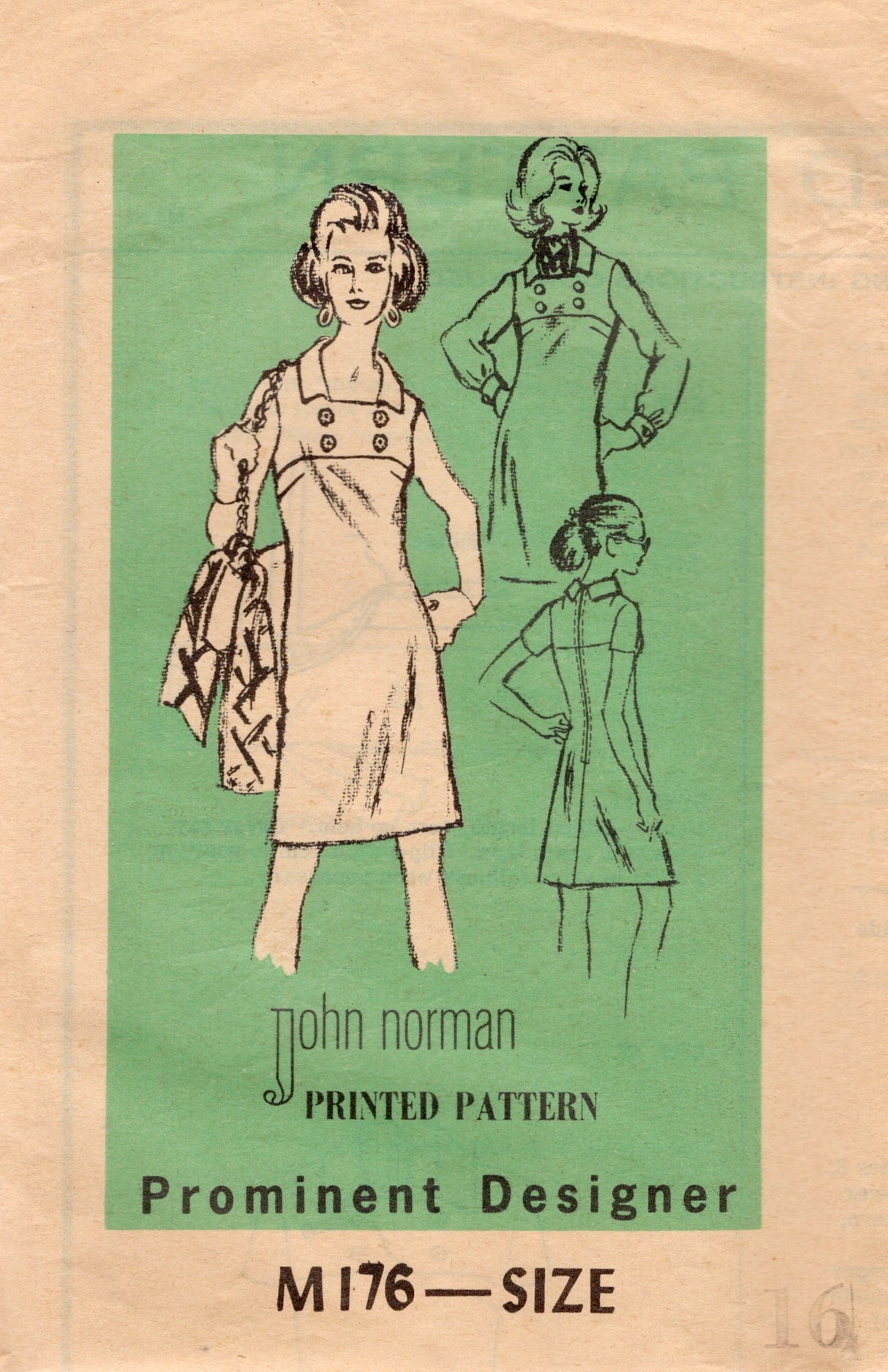 1960's Prominent Designer John Norman Yoked Dress Pattern - Bust 38" - M176