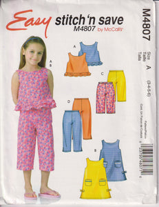 2005 McCall's Stitch and Save Children's and Girls Top, Dress, Pants - Size 3-6 - Breast 26-29" - No. M4807