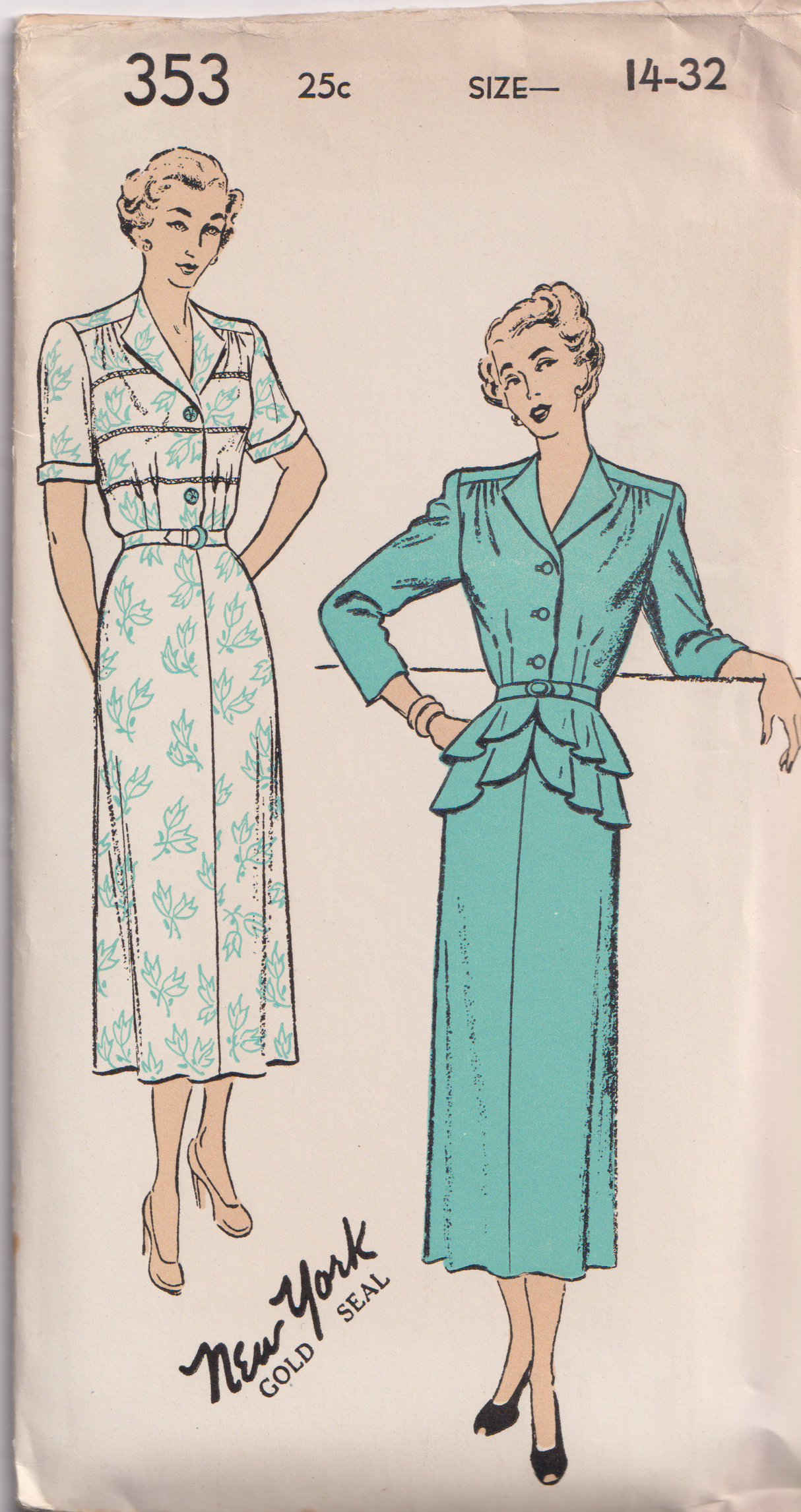 1940's New York Shirtwaist Dress with Double Peplum - Bust 32" - No. 353
