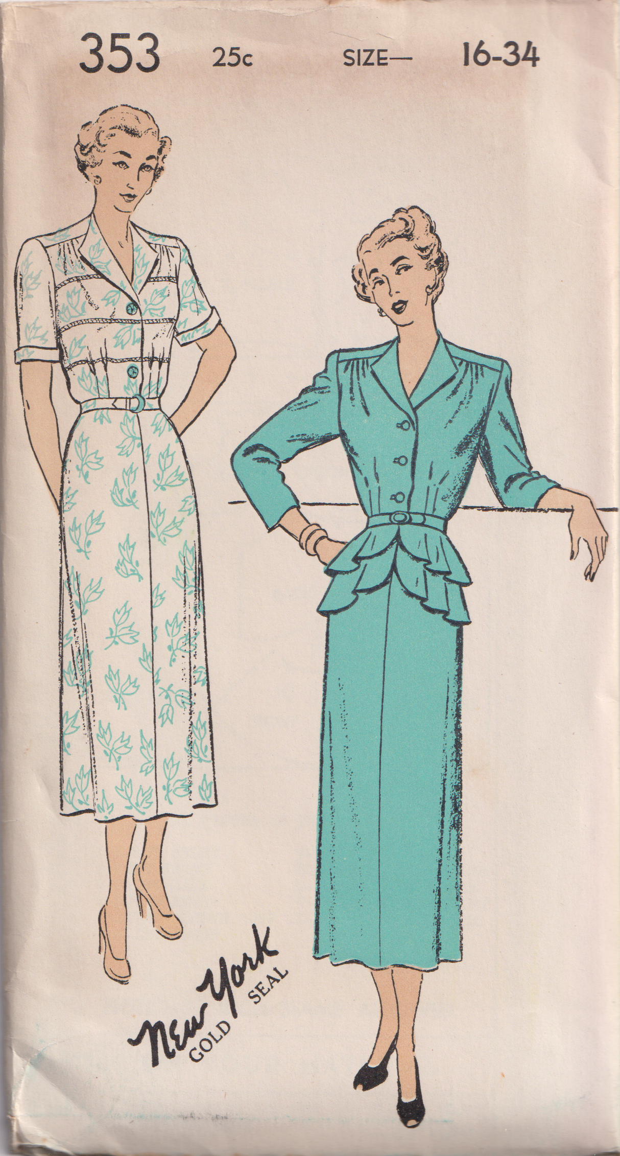 1940's New York Shirtwaist Dress with Double Peplum - Bust 32" - No. 353