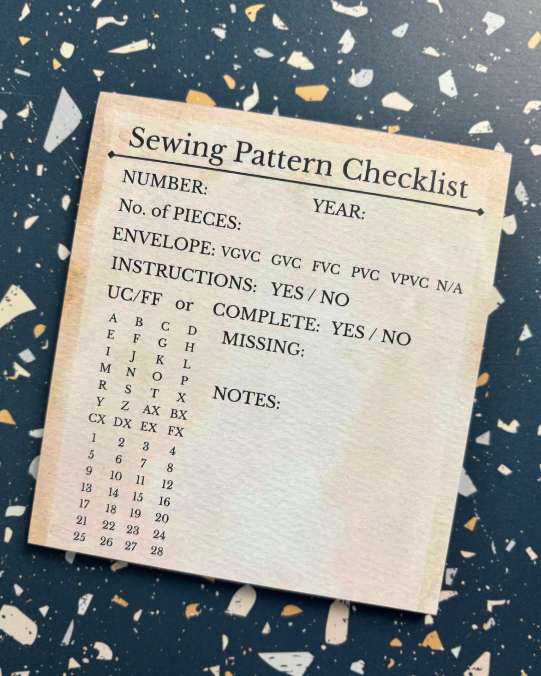 Sewing Pattern Checklist Notepad