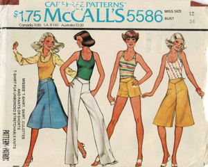 1970's McCall's Tank Top, A-line skirt and Culotte's, Pants or Shorts Pattern - Bust 31.5-38" - No. 5586