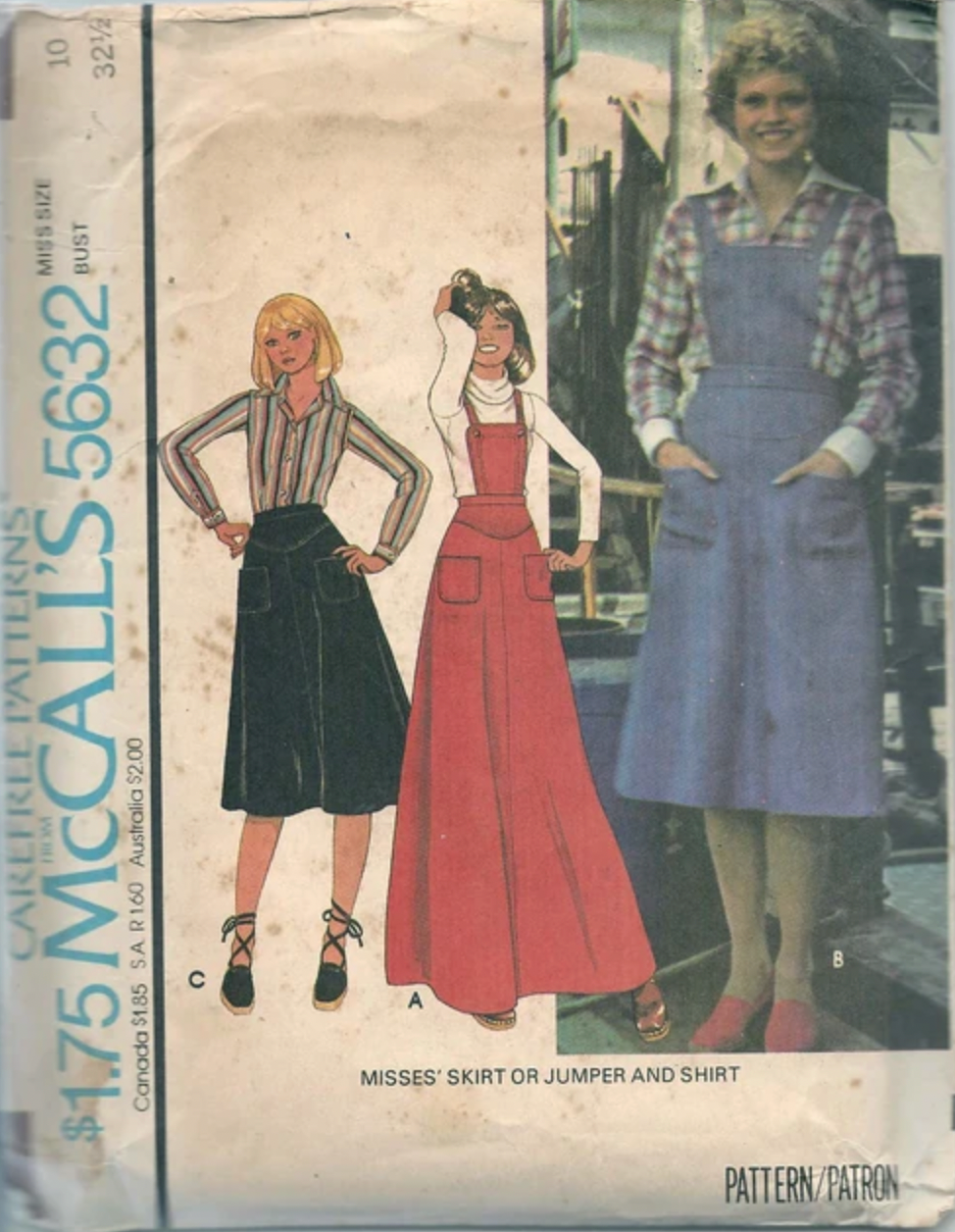 1970's McCall's Overalls or A-Line Yoked Skirt, and Shirt Pattern - Bust 32.5-36" - No. 5632