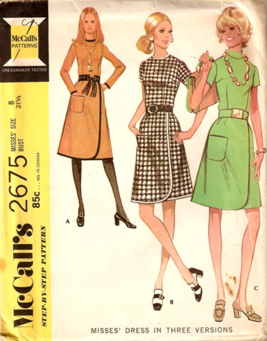 1970's McCall's Faux Wrap One Piece Dress Pattern  - Bust 32.5" - No. 2675