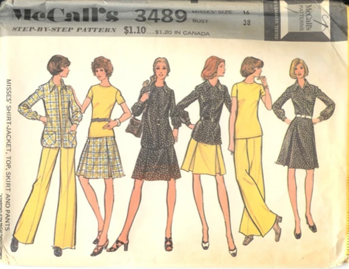 1970's McCall's Shacket (Shirt Jacket), Blouse, A Line Skirt and Pants Pattern - Bust 34" - No. 3489