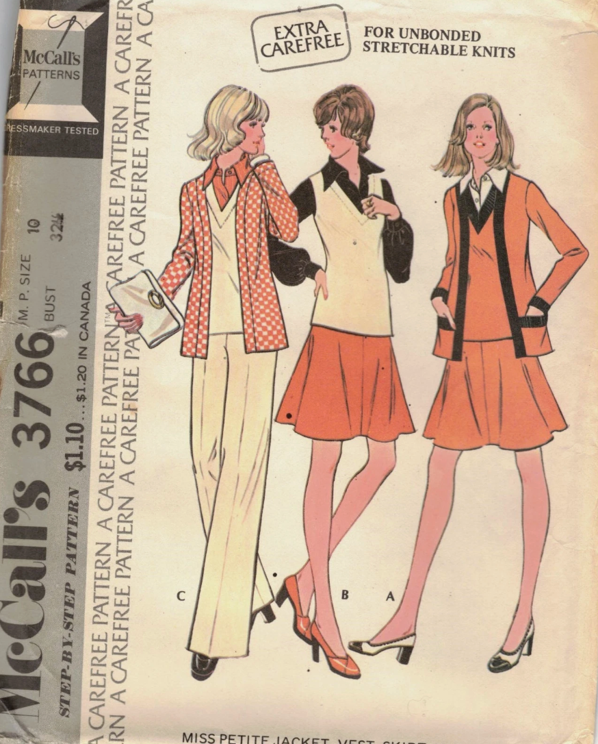 1970's McCall's Blouse, Vest, A Line Skirt and Pants Pattern - Bust 34" - No. 3766