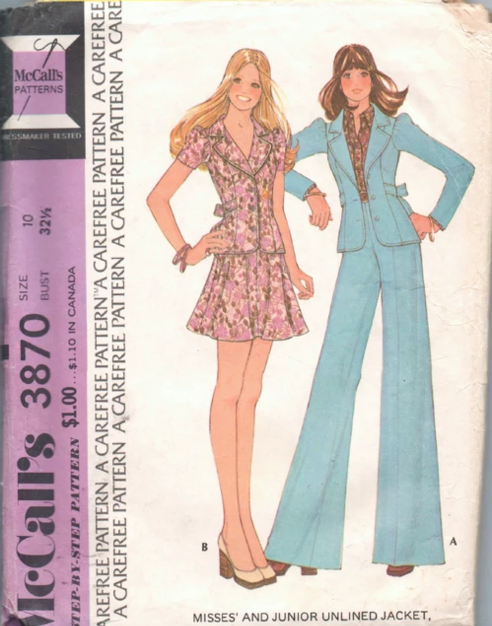 1970's McCall's Unlined Jacket, High Waisted Pants and Flared Mini Skirt Pattern - Bust 33.5" - No. 3870