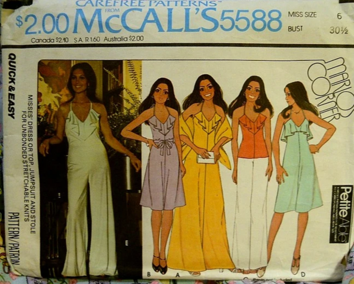 1970's McCall's Draped Collar Jumpsuit, Dress and Romper pattern - Bust 31.5-38" - no. 5588