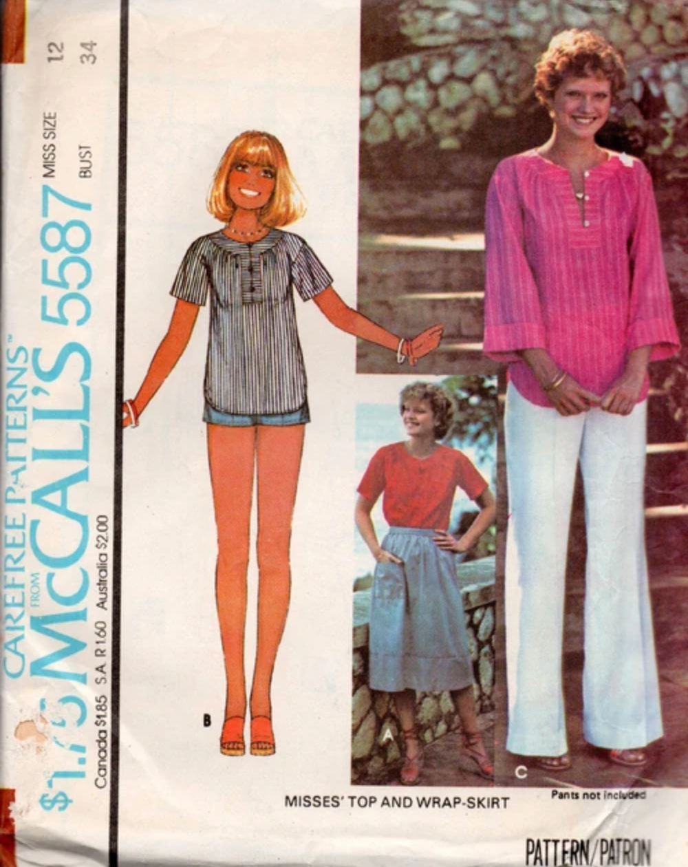 1970's McCall's Pullover Top and Wrap Skirt pattern - Bust 31.5-38" - no. 5587