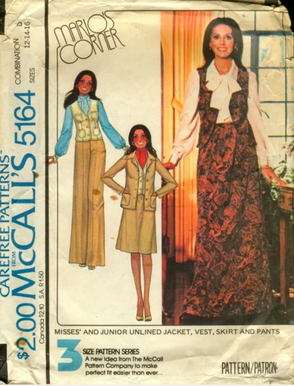 1970's McCall's Marlo's Corner Unlined Jacket, Vest, Pants and Skirt Pattern - Bust 30.5-38" - no. 5164