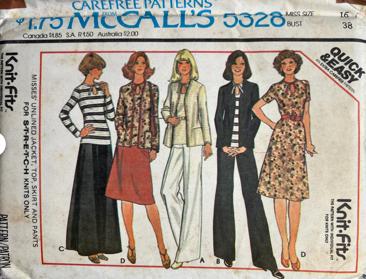 1970's McCall's Unlined Jacket, Top, Skirt and Pants Pattern - Bust 36-40" - no. 5328