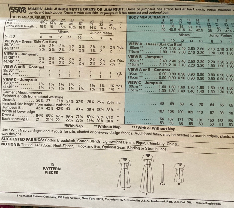 1970's McCall's Marlo's Corner Petal Top Jumpsuit, Romper or Dress Pattern - Bust 31-36" - no. 5508
