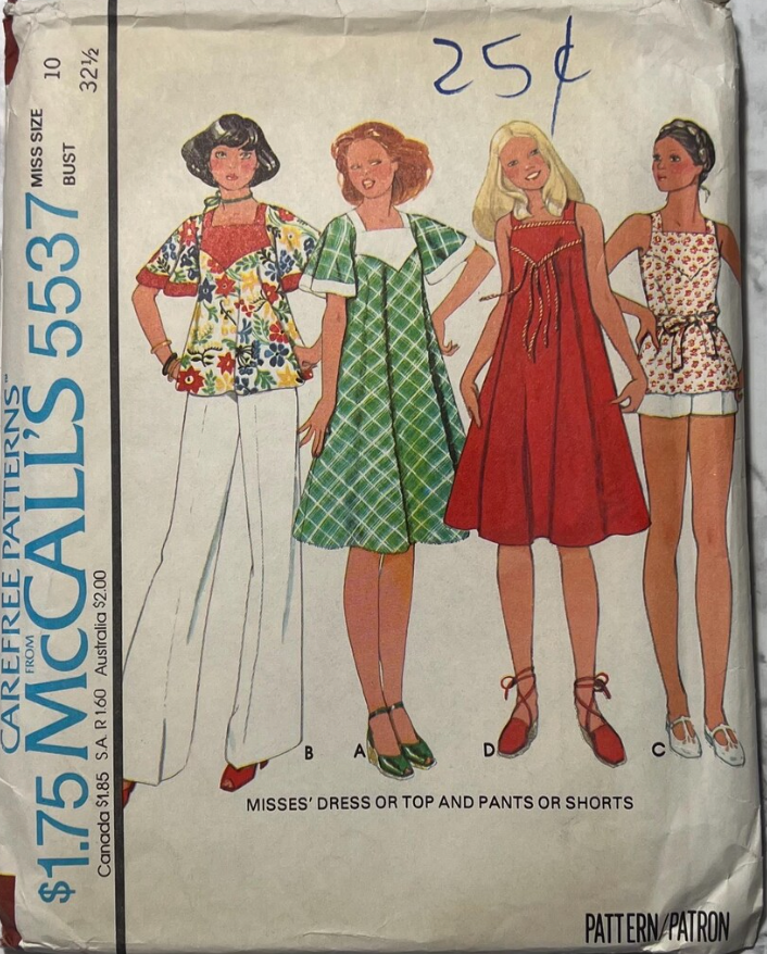 1970's McCall's Yoked Dress, or Top and Pants or Shorts pattern - Bust 31.5-38" - no. 5537