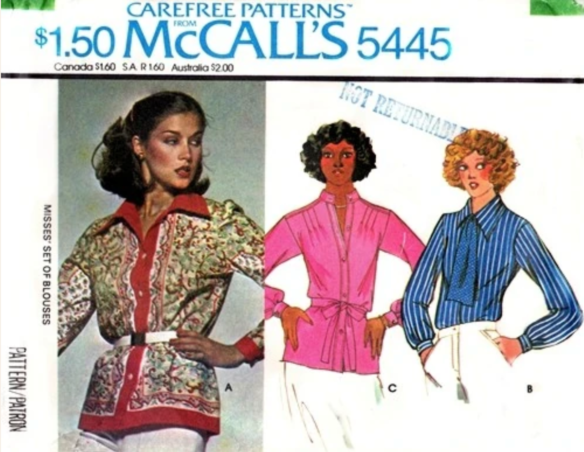 1970's McCall's Set of Button Up Blouses pattern - Bust 32.5" - No. 5445