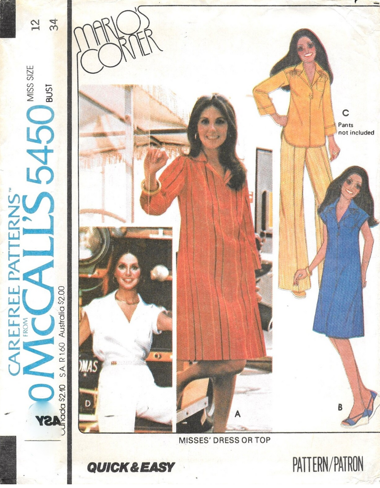 1970's McCall's Shirtwaist Dress or Top pattern - Bust 32.5" - No. 5450