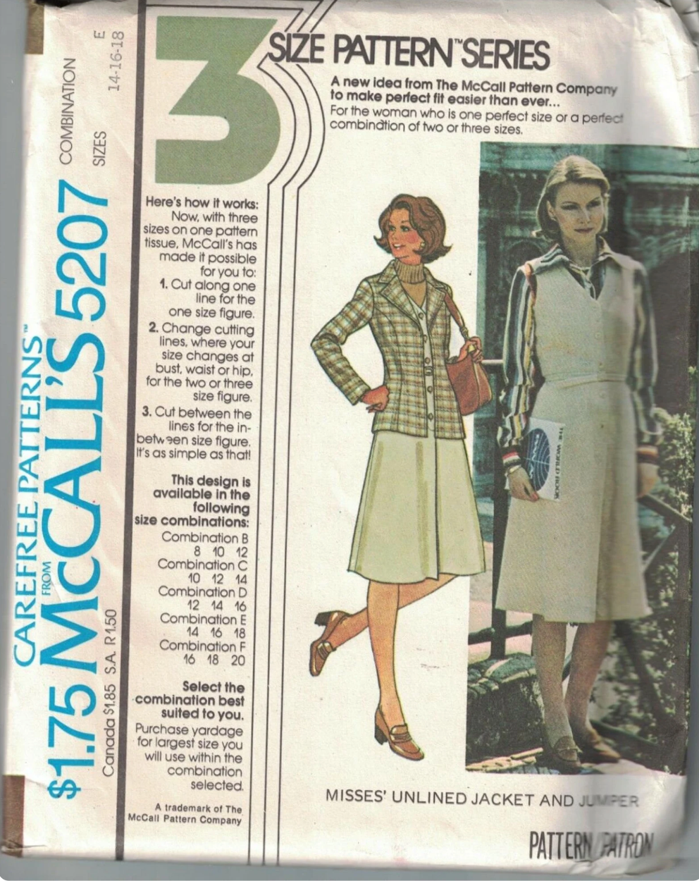 1970's McCall's Princess Line Shirtwaist Dress and Unlined Jacket pattern - Bust 34-38" - No. 5207