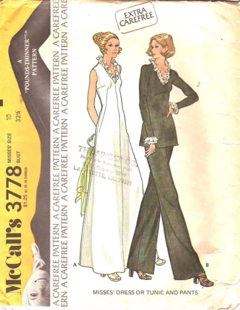 1970's McCall's Maxi Dress or Tunic and Pants Pattern - Bust 34" - No. 3778