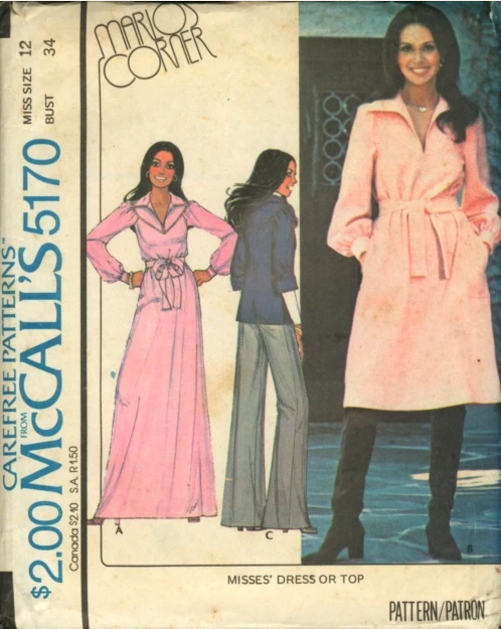 1970's McCall's Marlo's Corner Yoked Dress in Three Lengths Pattern - Bust 31.5-40" - no. 5170