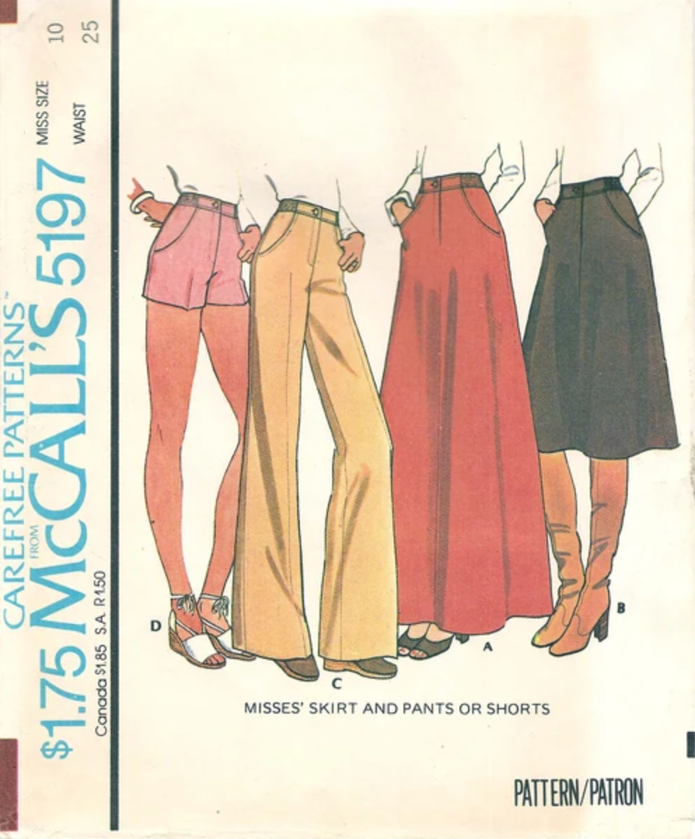 1970's McCall's Pants, Shorts or Skirt in Two Lengths Pattern - Waist 24-32" - no. 5197