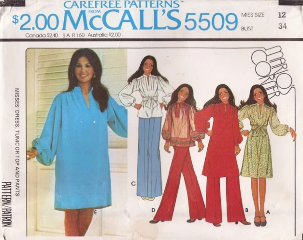 1970's McCall's Marlo's Corner Pullover Dress or Top and Pants Pattern - Bust 32.5-42" - no. 5509