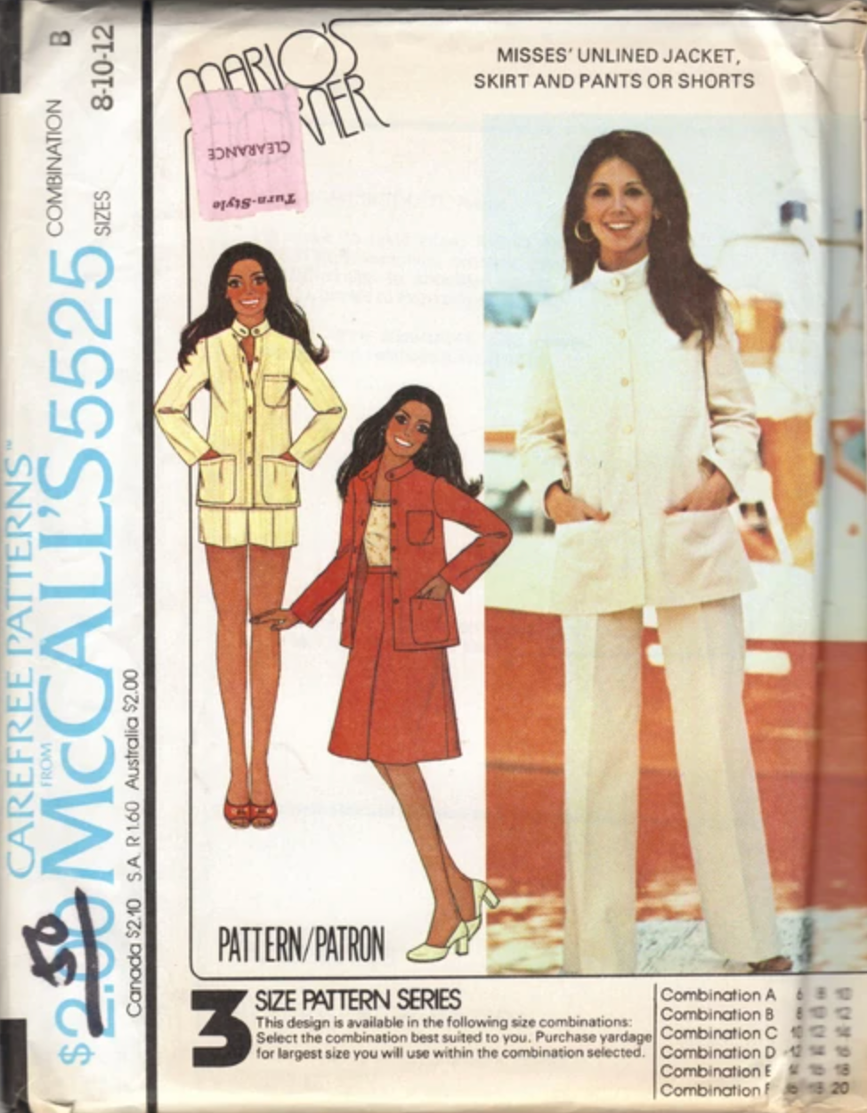 1970's McCall's Unlined Jacket, Shorts, Pants and Bias Skirt pattern - Bust 31.5-42" - no. 5525