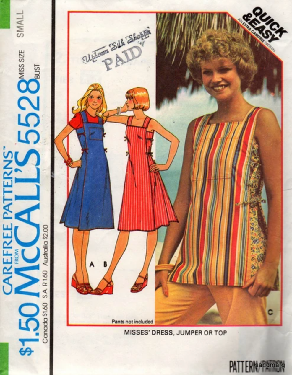 1970's McCall's Dress, Jumper, or Top pattern - Bust 30.5-38" - no. 5528