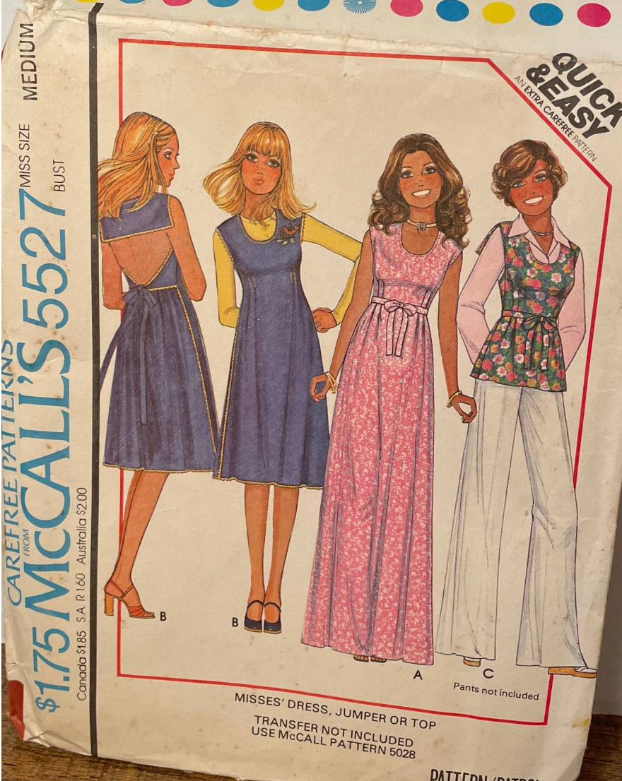 1970's McCall's Dress or Jumper pattern with low cut back - Bust 30.5-38" - no. 5527