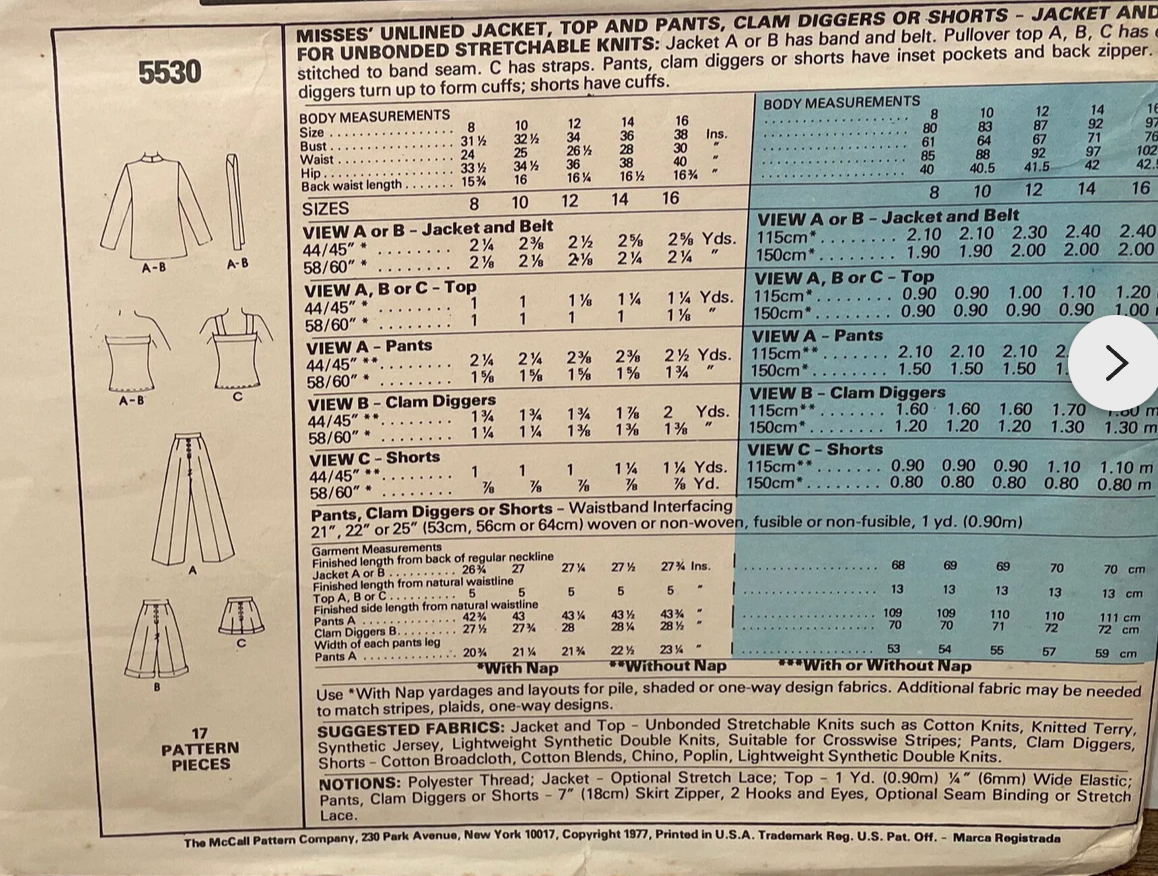 1970's McCall's Dress or Jumper pattern with low cut back - Bust 30.5-38" - no. 5527