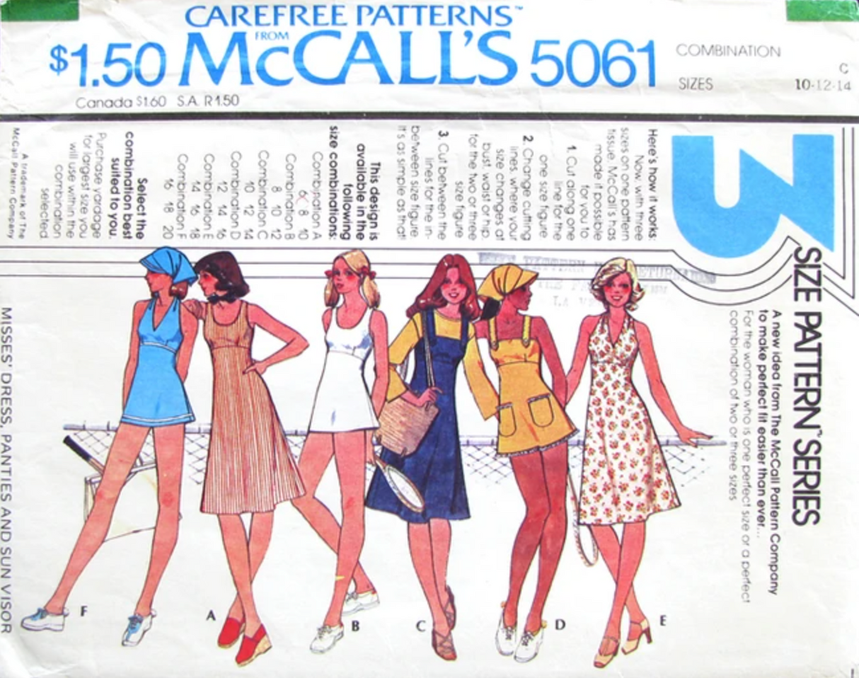 1970's McCall's Dress, Panties and Sun Visor pattern - Bust 34-38" - no. 5061