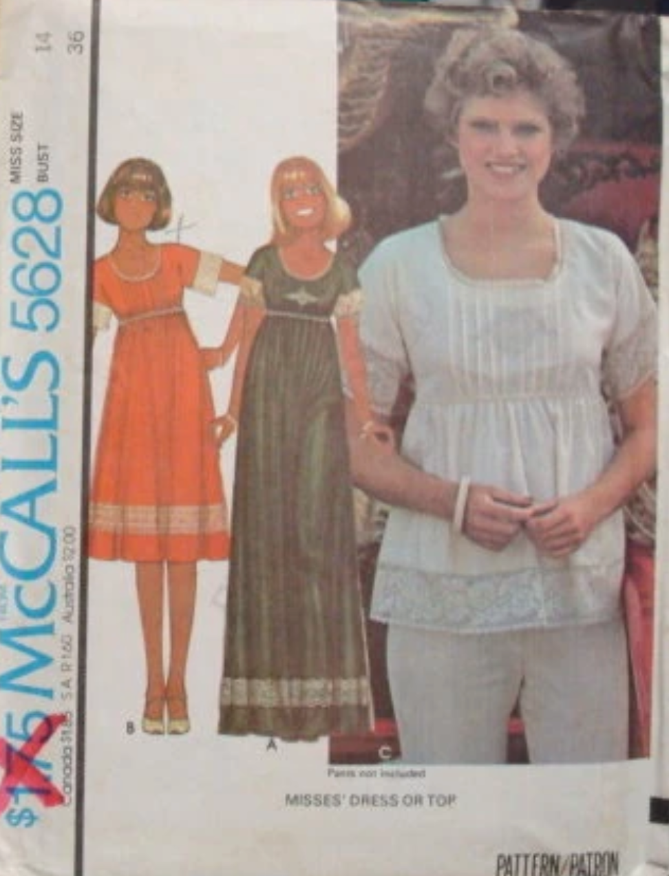 1970's McCall's Dress or Top with Empire Waist pattern - Bust 31.5-36" - no. 5628