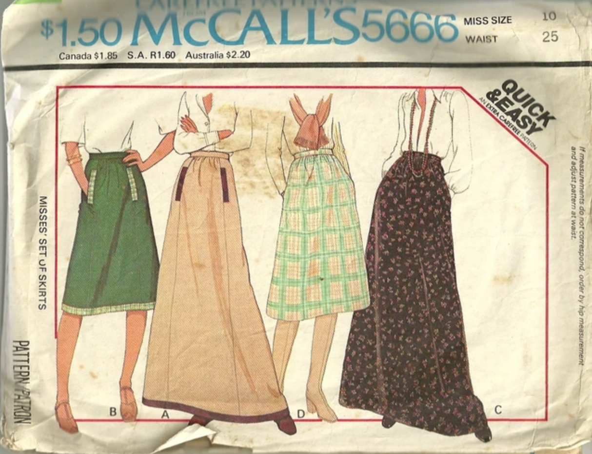 1970's McCall's Set of Skirts pattern - Waist 24-30" - no. 5666