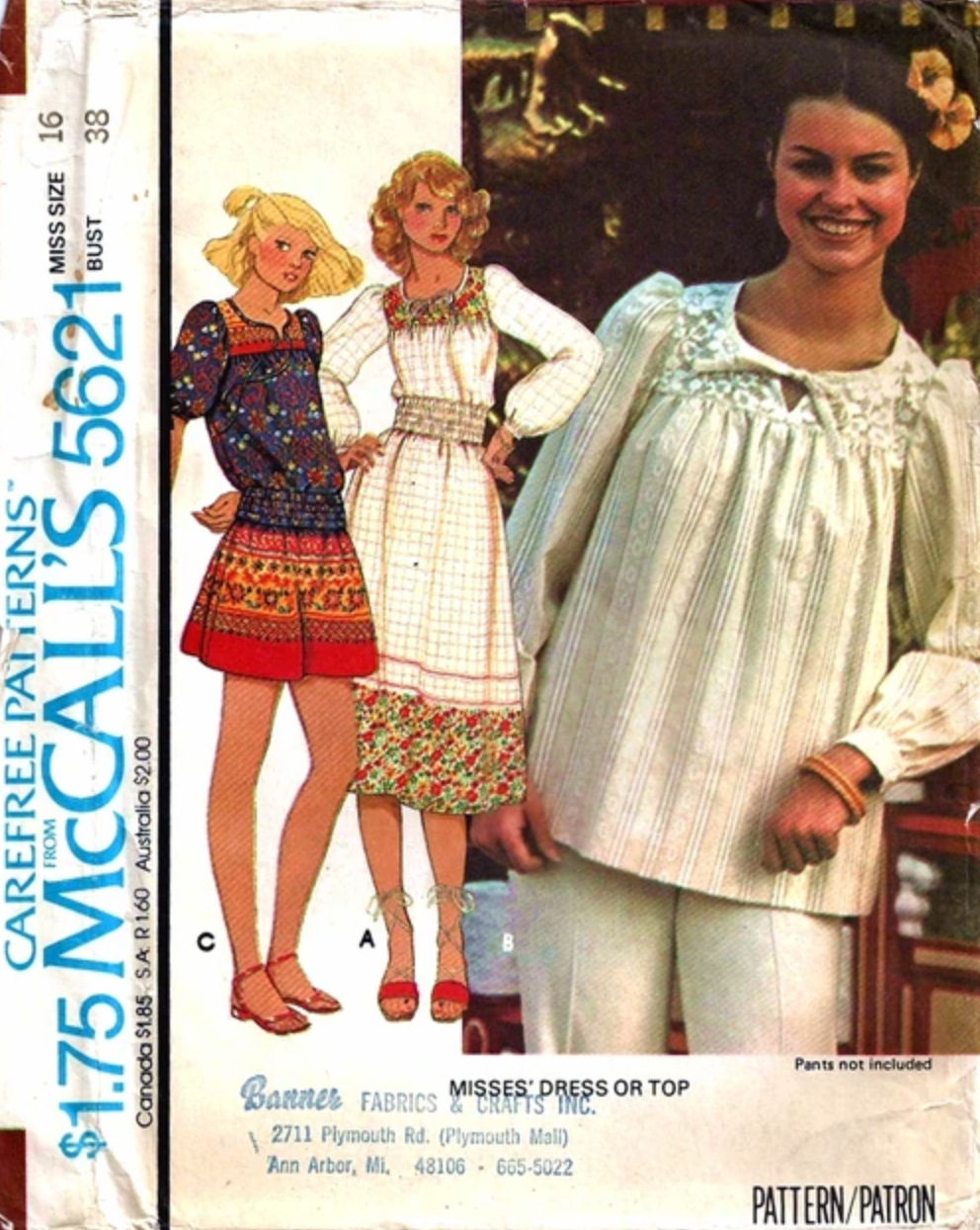 1970's McCall's Yoked Top or Dress and Belt pattern - Bust 31.5-38" - no. 5621