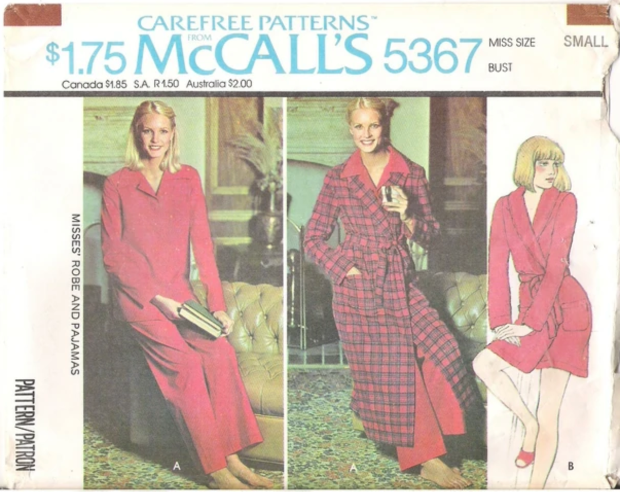 1970's McCall's Robe and Two Piece Pajama pattern - Bust 44-46" - No. 5367