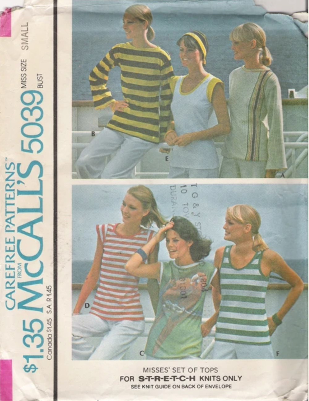 1970's McCall's Set of Tops pattern - Bust 36-38" - No. 5039