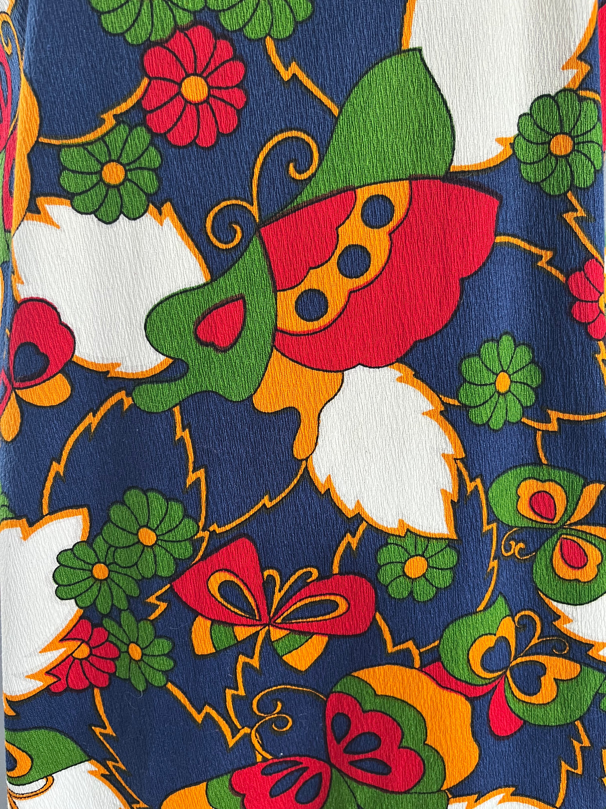 1970’s Hawaiian Butterfly Novelty Print Dress, Cotton Barkcloth - S/M