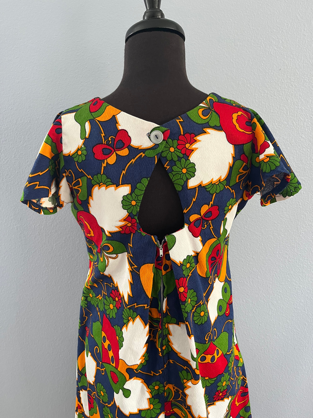 1970’s Hawaiian Butterfly Novelty Print Dress, Cotton Barkcloth - S/M
