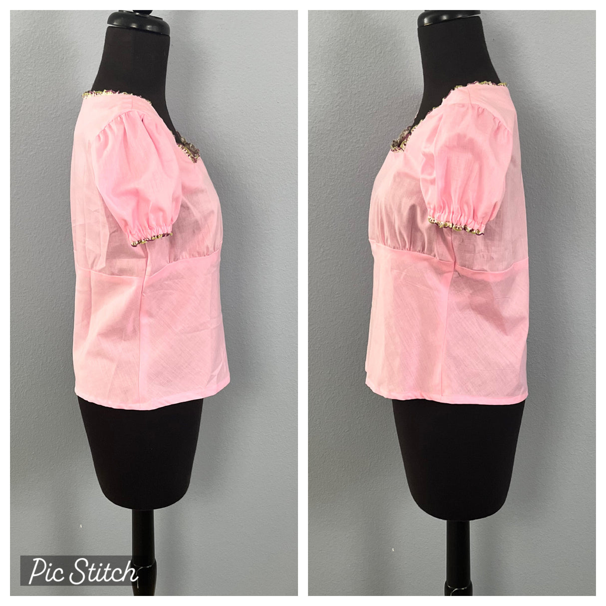 1970’s Empire Waist Pink Pullover with slight gathers underbust - Bust 36" - Cotton Blend