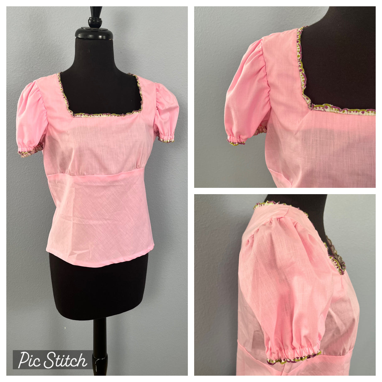 1970’s Empire Waist Pink Pullover with slight gathers underbust - Bust 36" - Cotton Blend