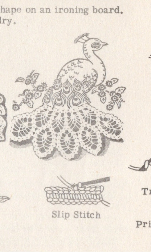 1940's Laura Wheeler Embroidery Transfers for Peacock with Crochet tail - One Size - No. 766