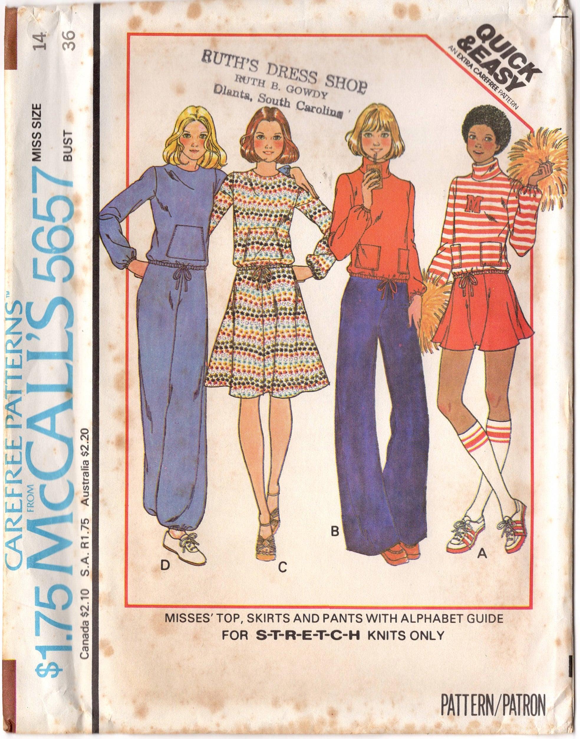 1970's McCall's Misses' Pants and Top Pattern 3346 Size 12 UNCUT