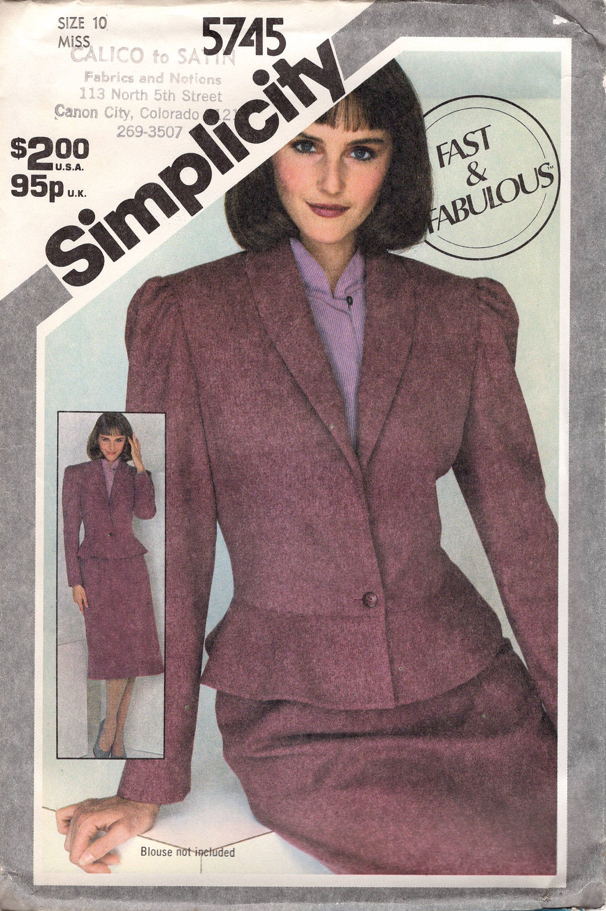 1980's Simplicity Unlined Fitted Jacket with Peplum, and Slim Skirt Pattern - Bust 32.5" - No. 5745