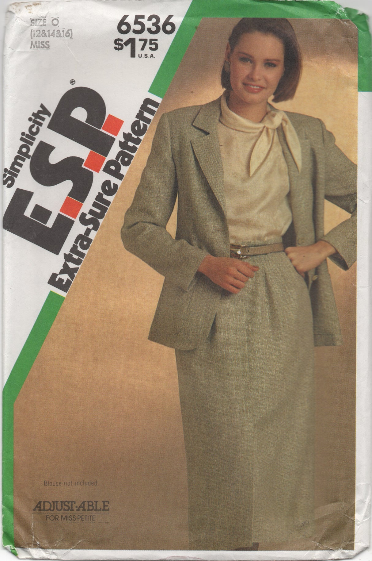 1980's Simplicity Suit with A line Skirt and Boxy Jacket - Bust 34-36-38" - No. 6536