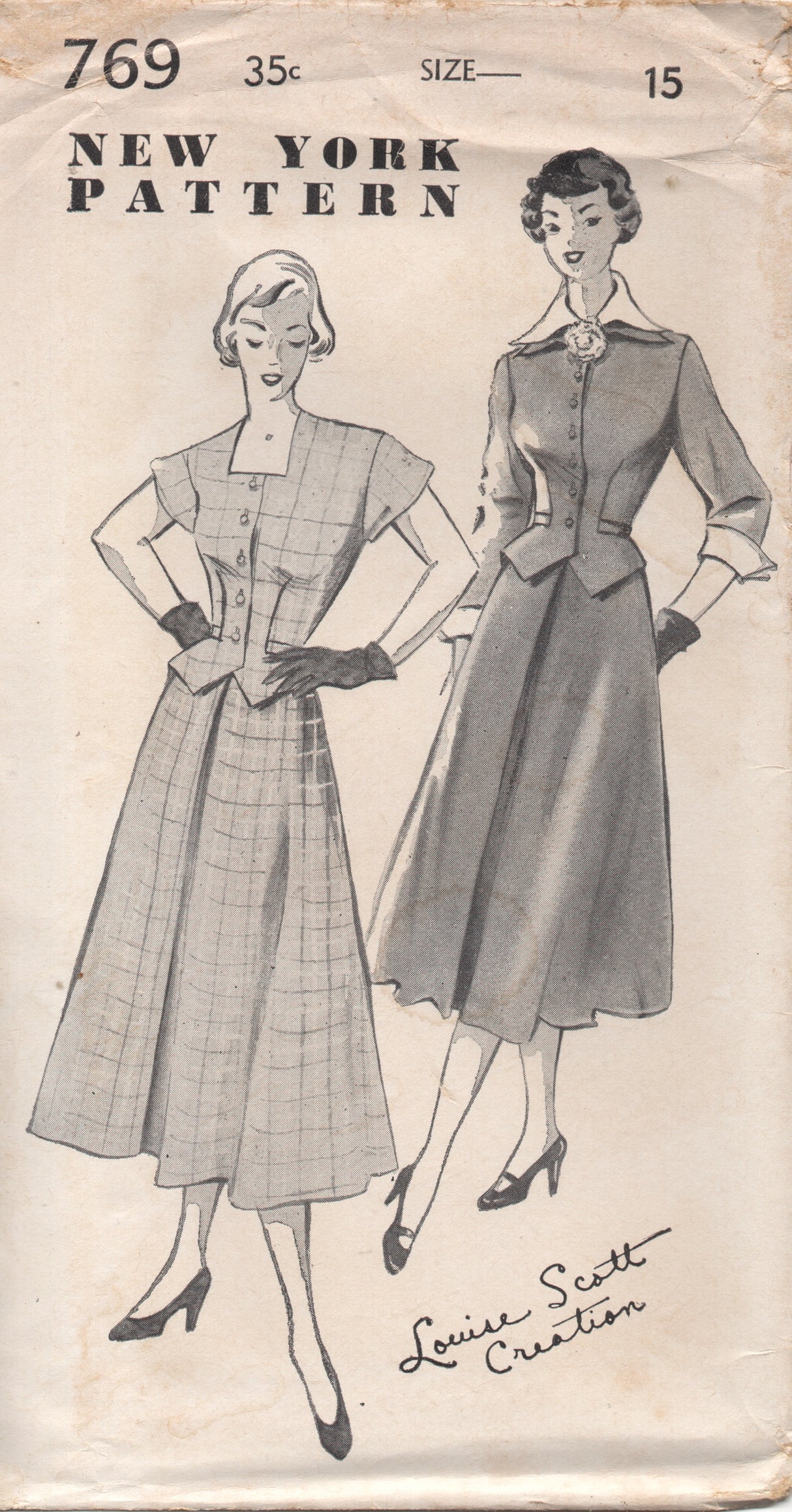 1950's New York Two Piece Dress with Shaped Jacket and Double Collar - Bust 33" - No. 769