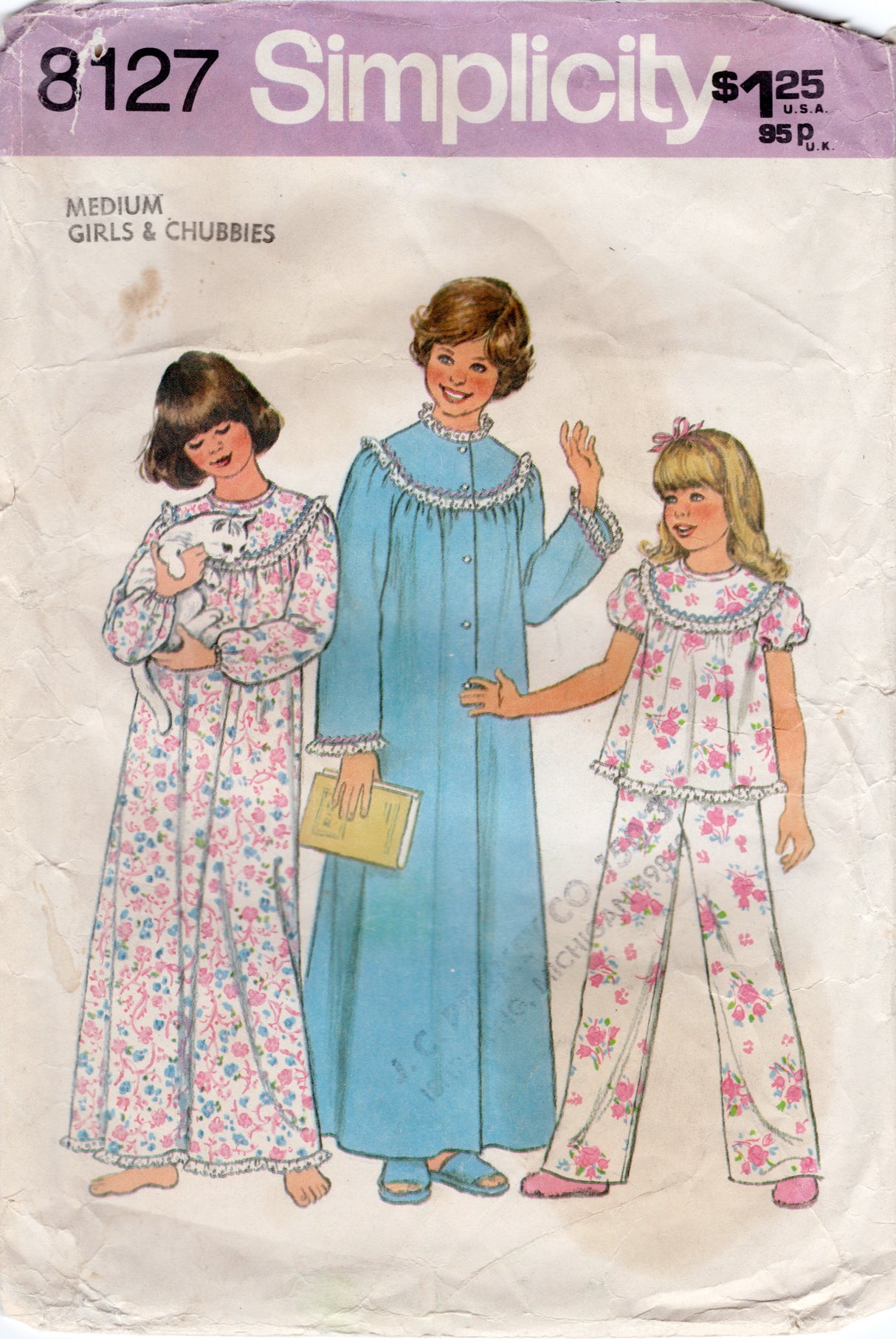1970's Simplicity Child's Nightgown, Two Piece Pajamas or Robe - Chest 27-28.5" - No. 8127