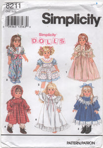 1990's Simplicity Wardrobe for 18" Doll pattern - No. 8211