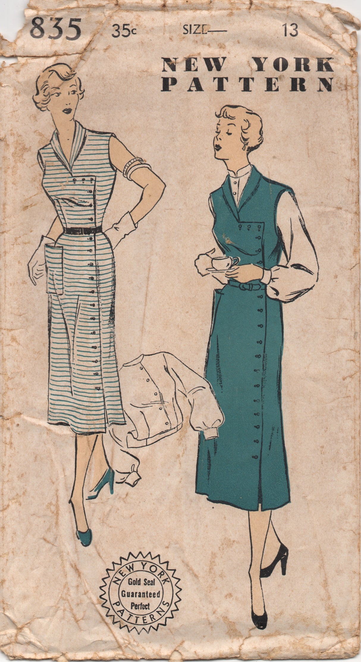 1950's New York Jumper with Right Angle Button Flap and Blouse - Bust 31" - No. 835